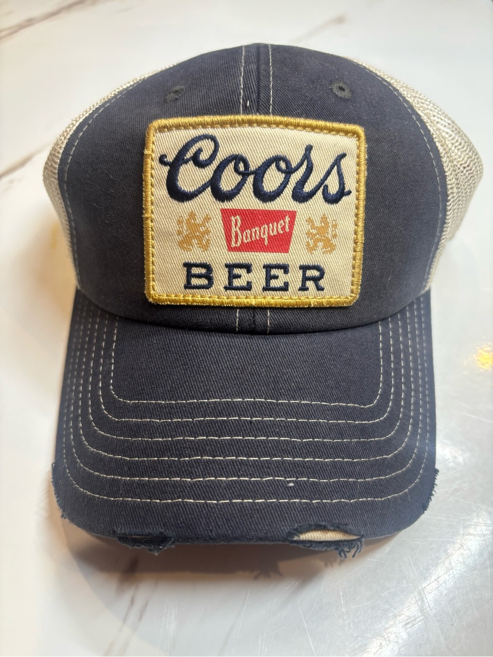 American Needle Coors Beer Patch Trucker Hat - Navy & Cream